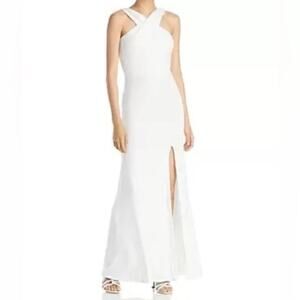Aqua Ivy White Sequined Cross Neck Halter Maxi Gown Sz 8 NWT